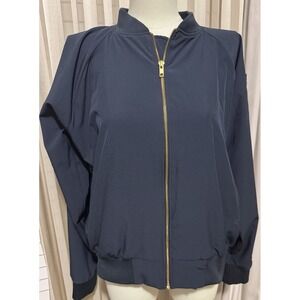 Albion Women's Sz.‎ L Blue Bomber Jacket Gold Zippers.